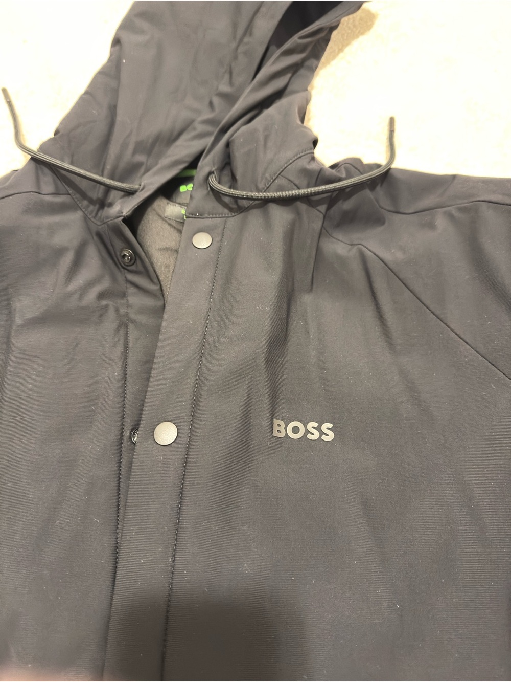 BOSS Men's Black Hooded Raincoat with Logo